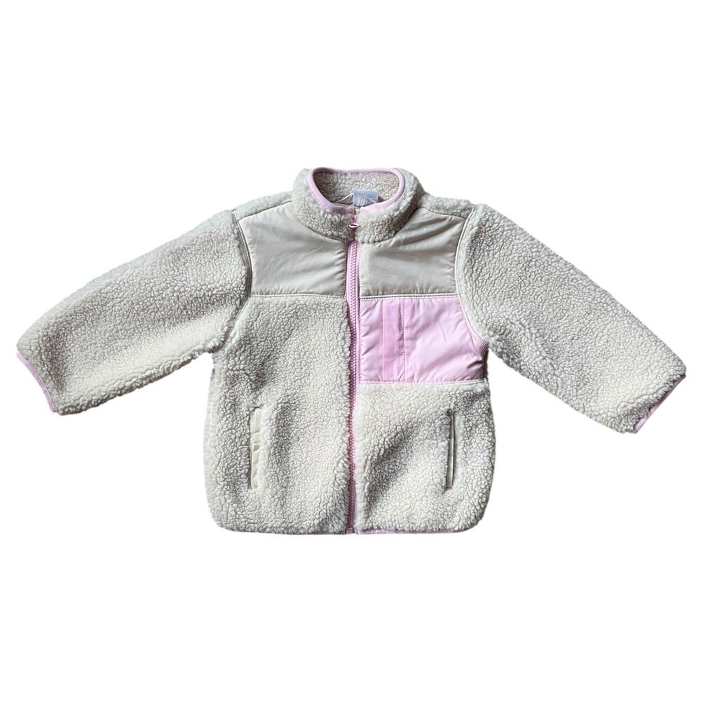 Hanna Andersson Full Zip Fleece Jacket Cream Pink Accents Girl's 3T EU 90
